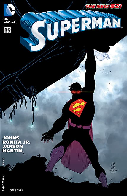 Superman #33 cover featuring silhouetted Superman with glowing red eyes and S shield