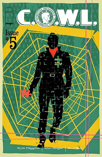 C.O.W.L. Issue 5 comic book cover featuring silhouetted figure in geometric wireframe design