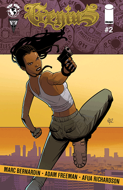 Skyline #2 comic book cover featuring a woman in action pose against Los Angeles cityscape