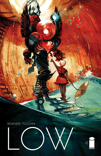 LOW comic book cover #1 featuring a giant robot and small girl in dramatic red and blue artwork
