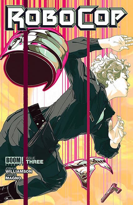 RoboCop Issue Three comic book cover by BOOM! Studios featuring the titular cyborg character.