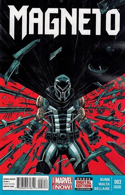 Magneto comic book cover featuring the character in armor surrounded by red magnetic energy and