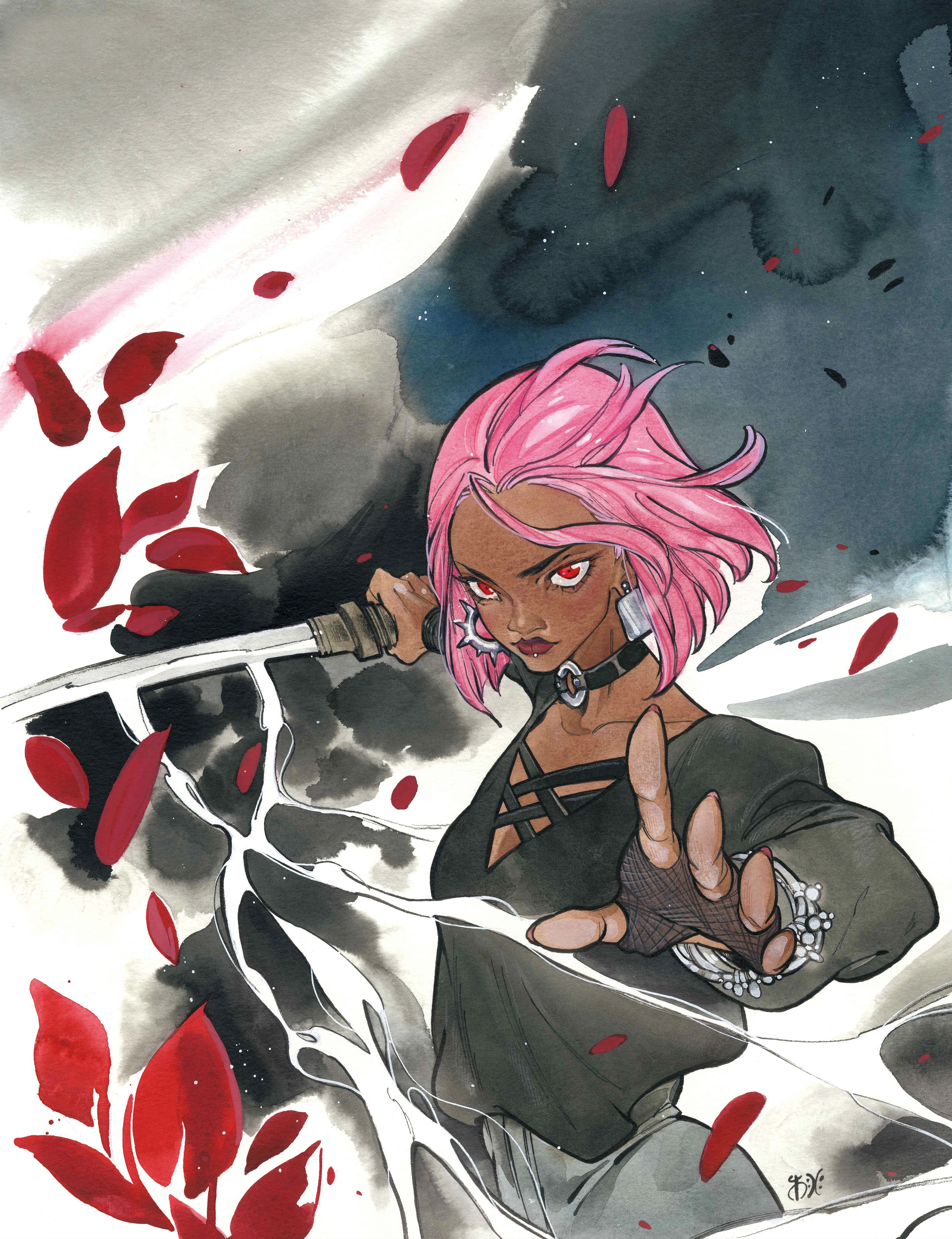 Brielle Brooks draws her blade on Peach Momoko's variant cover to Bloodline: Daughter of Blade Vol