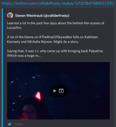 Collider’s Steven Weintraub Posts, Quickly Deletes Tweet Claiming “A lot of the blame” for Star Wars: The Rise of Skywalker “Falls on Kathleen Kennedy and Michelle Rejwan”