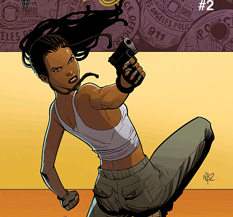 Skyline #2 comic book cover featuring a woman in action pose against Los Angeles cityscape