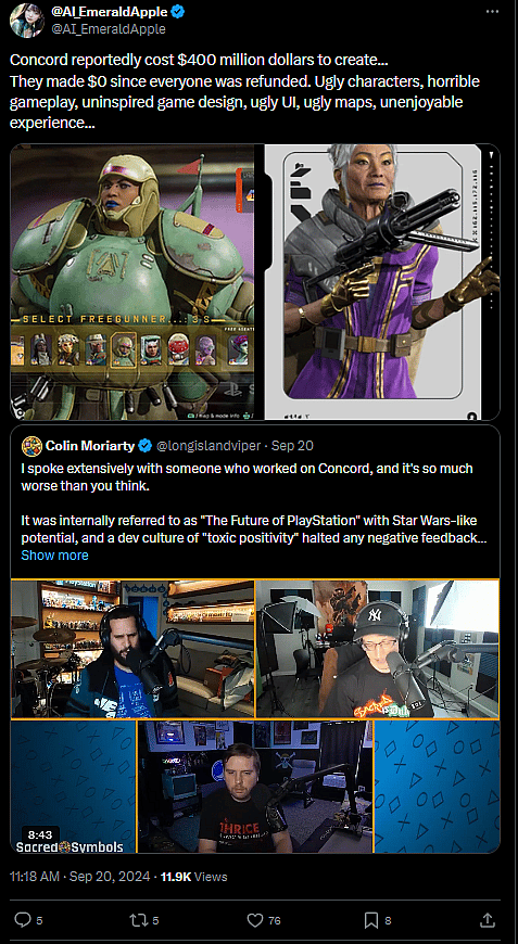 @AI_EmeraldApple uses Concord as an example of how unattractive aesthetics with other elements spell doom for games