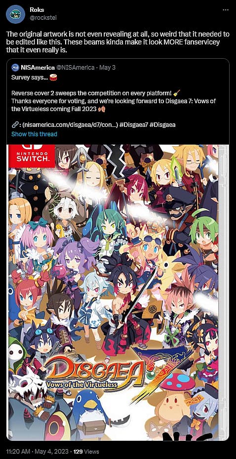 @rocksei speaks out against censorship in NIS America's reversible cover contest for Disgaea 7: The