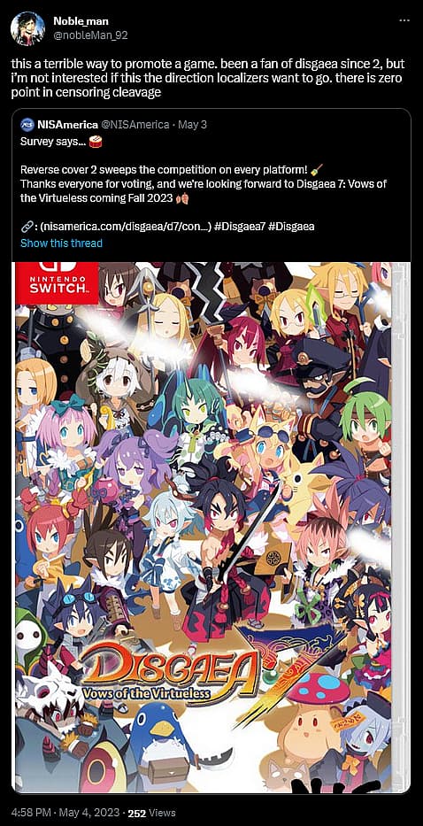 Censorship concerns over NIS America's reversible cover contest for Disgaea 7