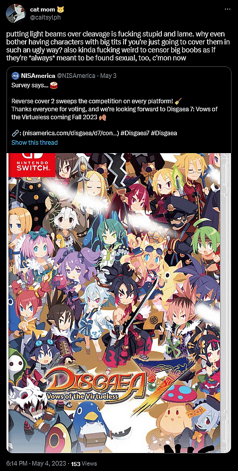 @caitsylph speaks out against censorship in response to NIS America's reversible cover contest for Disgaea 7: The Vows of the Virtueless