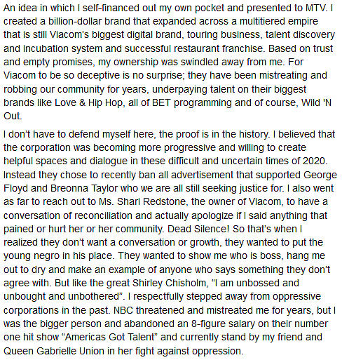 Nick Cannon Facebook reponse 2