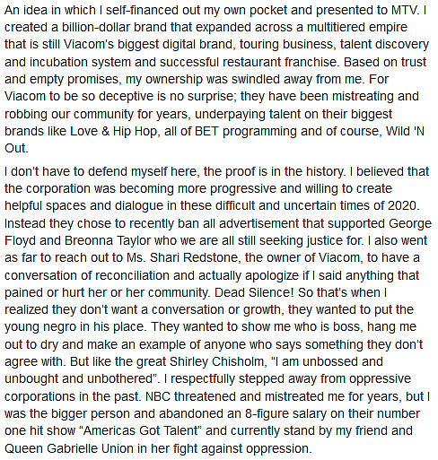 Nick Cannon Facebook reponse 2