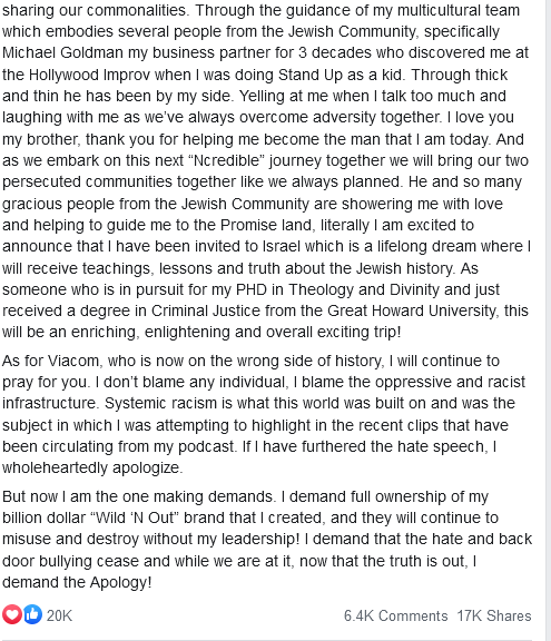 Nick Cannon Facebook reponse 4