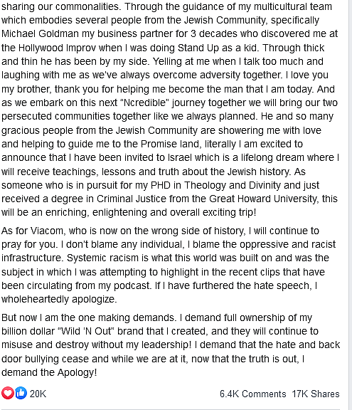 Nick Cannon Facebook reponse 4