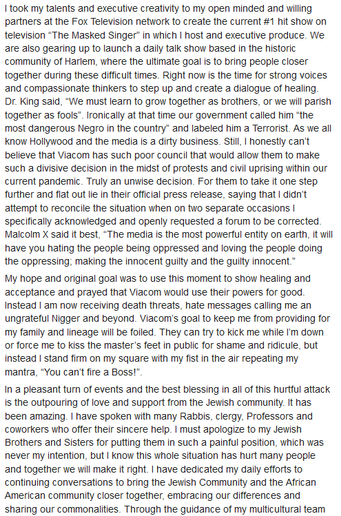 Nick Cannon Facebook reponse 3