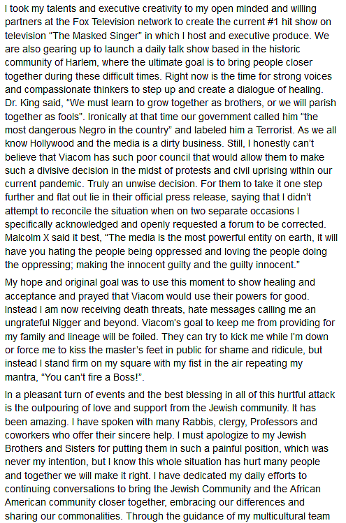 Nick Cannon Facebook reponse 3
