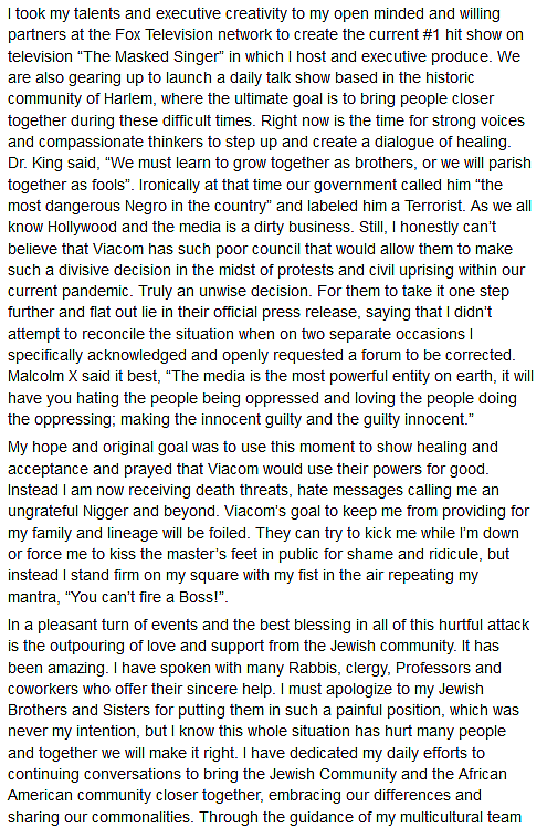 Nick Cannon Facebook reponse 3