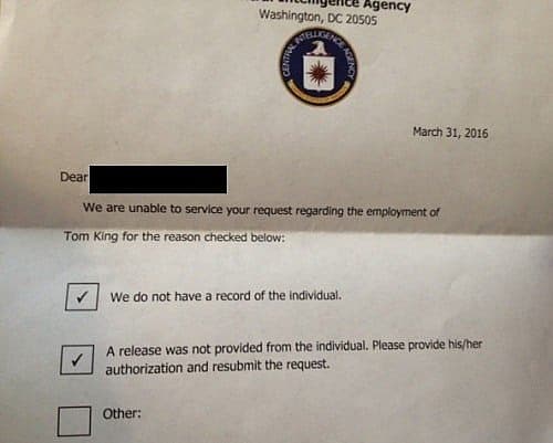 CIA Response on Tom King