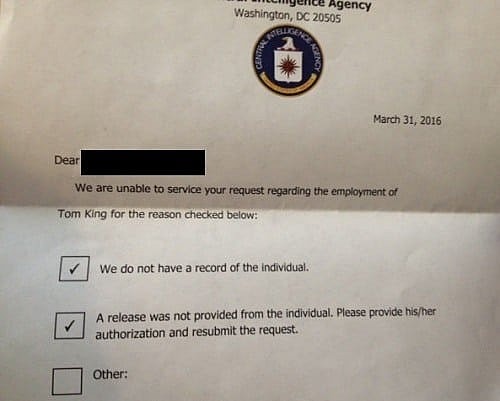 CIA Response on Tom King