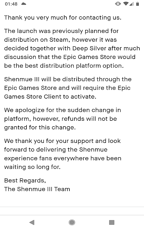 Fans Outraged After Shenmue III Announced As An Epic Games Store Exclusive