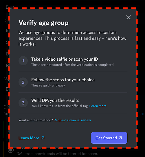 An example of Discord's Age Verification dialogue box, as provided by the company