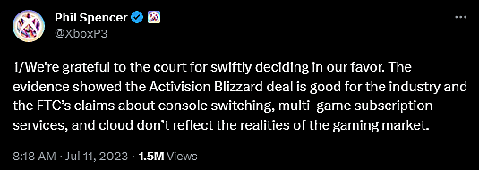 Xbox head Phil Spencer weighs in on the FTC's loss in the Microsoft-Activision deal.