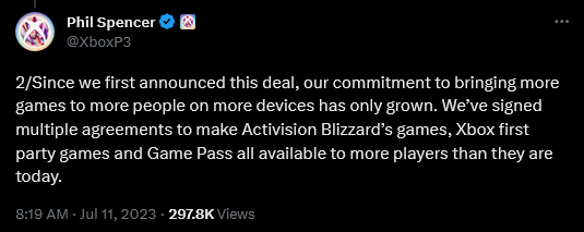 Xbox head Phil Spencer weighs in on the FTC's loss in the Microsoft-Activision deal.