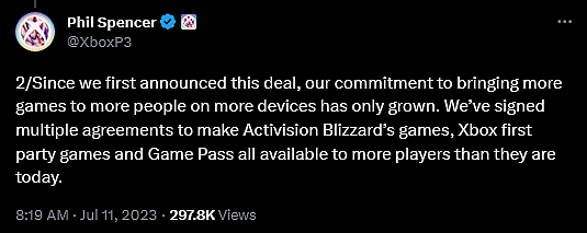 Xbox head Phil Spencer weighs in on the FTC's loss in the Microsoft-Activision deal.