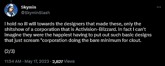 @SkyminSlash criticizes Blizzard Entertainment's 2023 Pride Collection via Twitter