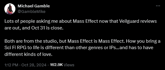 BioWare EP Michael Gamble attempts to assure fans that the next 'Mass Effect' entry will not go the way of 'Dragon Age: The Veilguard'.