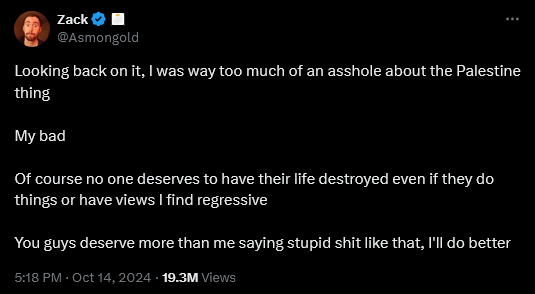Asmongold apologizes for his anti-Palestinian rant.