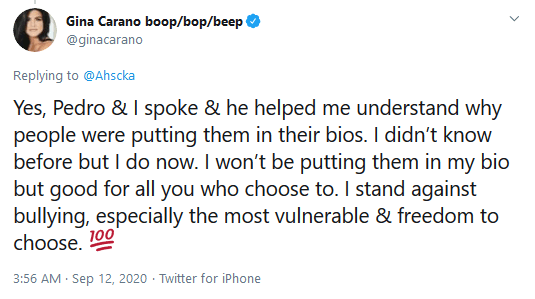 The Mandalorian Star Gina Carano Accused of Transphobia for Refusal to List Pronouns in Twitter Bio