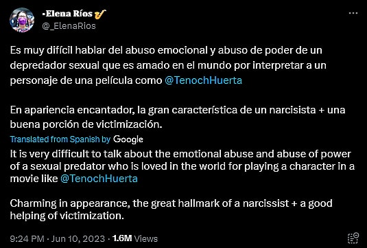 María Elena Ríos accuses Tenoch Huerta of sexual assault
