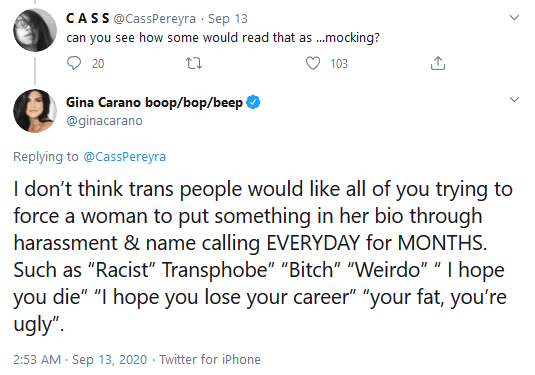 The Mandalorian Star Gina Carano Accused of Transphobia for Refusal to List Pronouns in Twitter Bio