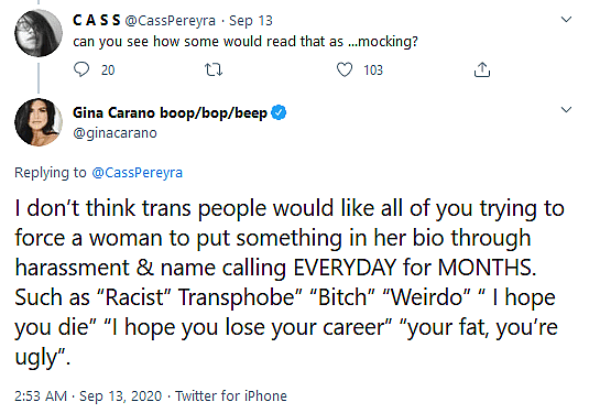 The Mandalorian Star Gina Carano Accused of Transphobia for Refusal to List Pronouns in Twitter Bio