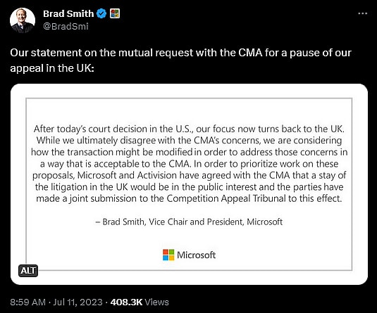 Microsoft President Brad Smith weighs in on the FTC's court less