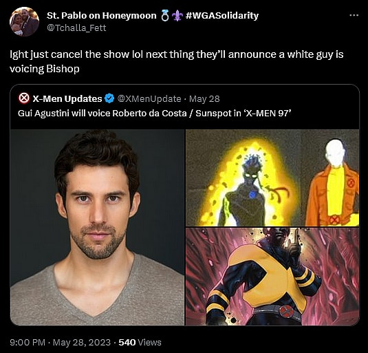 @Tchalla_Fett criticizes Gui Augstini's casting as Sunspot in Marvel's 'X-Men '97'