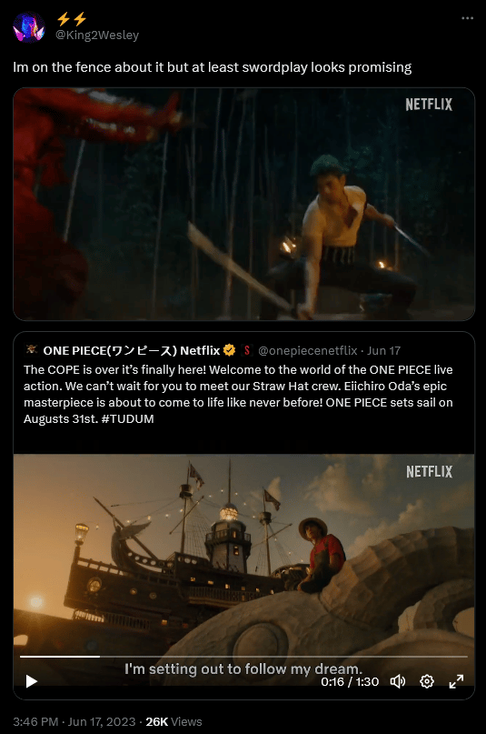 @King2Wesley weighs in on the first trailer for Netflix's 'One Piece'