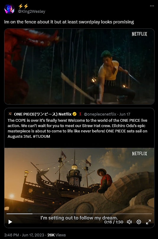 @King2Wesley weighs in on the first trailer for Netflix's 'One Piece'