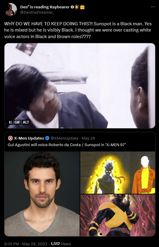 @DestheDreamer_ criticizes Gui Augstini's casting as Sunspot in Marvel's 'X-Men '97'