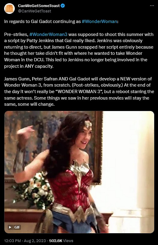  @CanWeGetToas offers some supposed insight into the 'Wonder Woman 3' situation