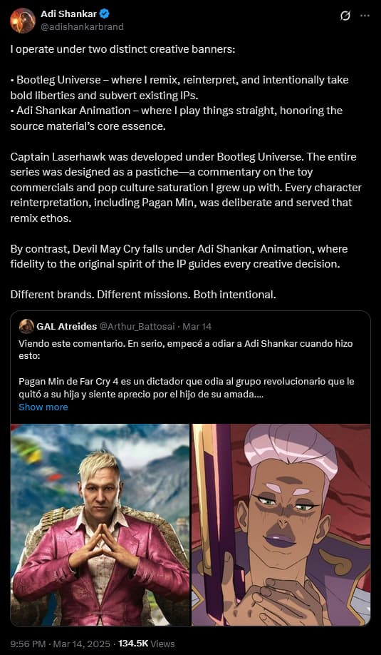 Adi Shankar clarifies where Netflix's 'Devil May Cry' falls in his production portfolio.