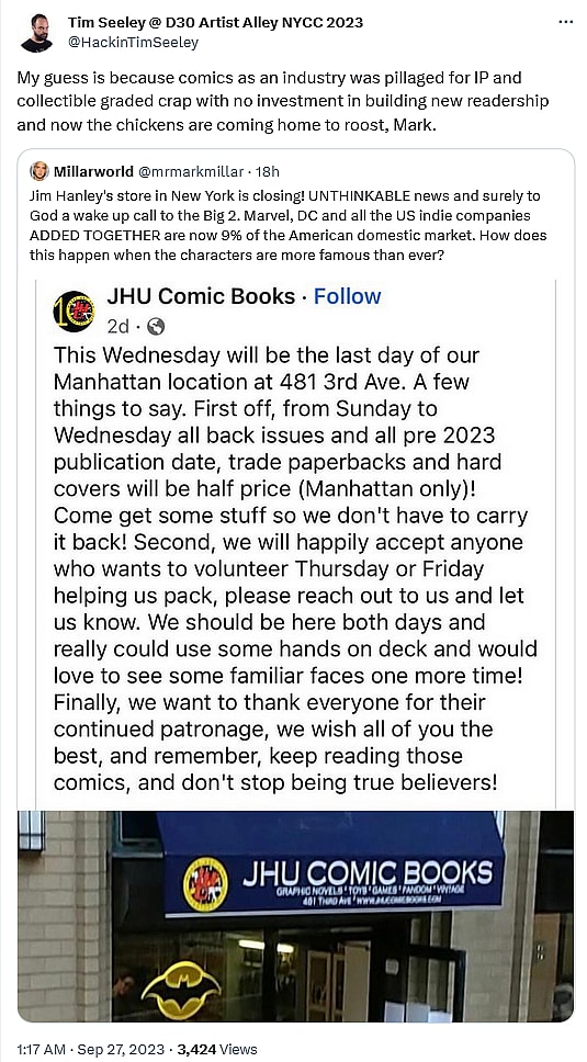 Tim Seeley weighs in on Mark Millar's concerns towards the comic book industry