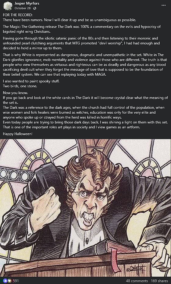 OG 'Magic: The Gathering' art director Jesper Myrfors reveals his anti-Satanic Panic direction for 'The Dark' set.