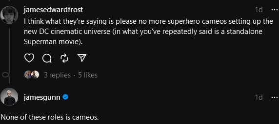 James Gunn discusses his plans for Superman: Legacy's cameos via Threads