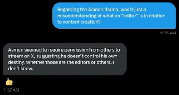 Direct messages exchanged between Elon Musk (Grey) and YouTuber NikoWrex (Blue) regarding the former's recent Path of Exile 2 controversy