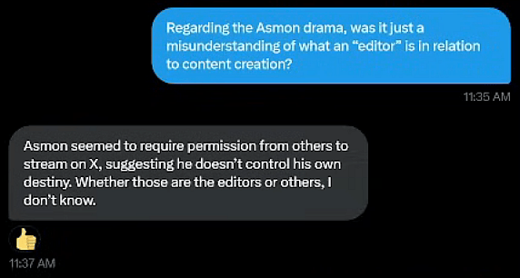 Direct messages exchanged between Elon Musk (Grey) and YouTuber NikoWrex (Blue) regarding the former's recent Path of Exile 2 controversy