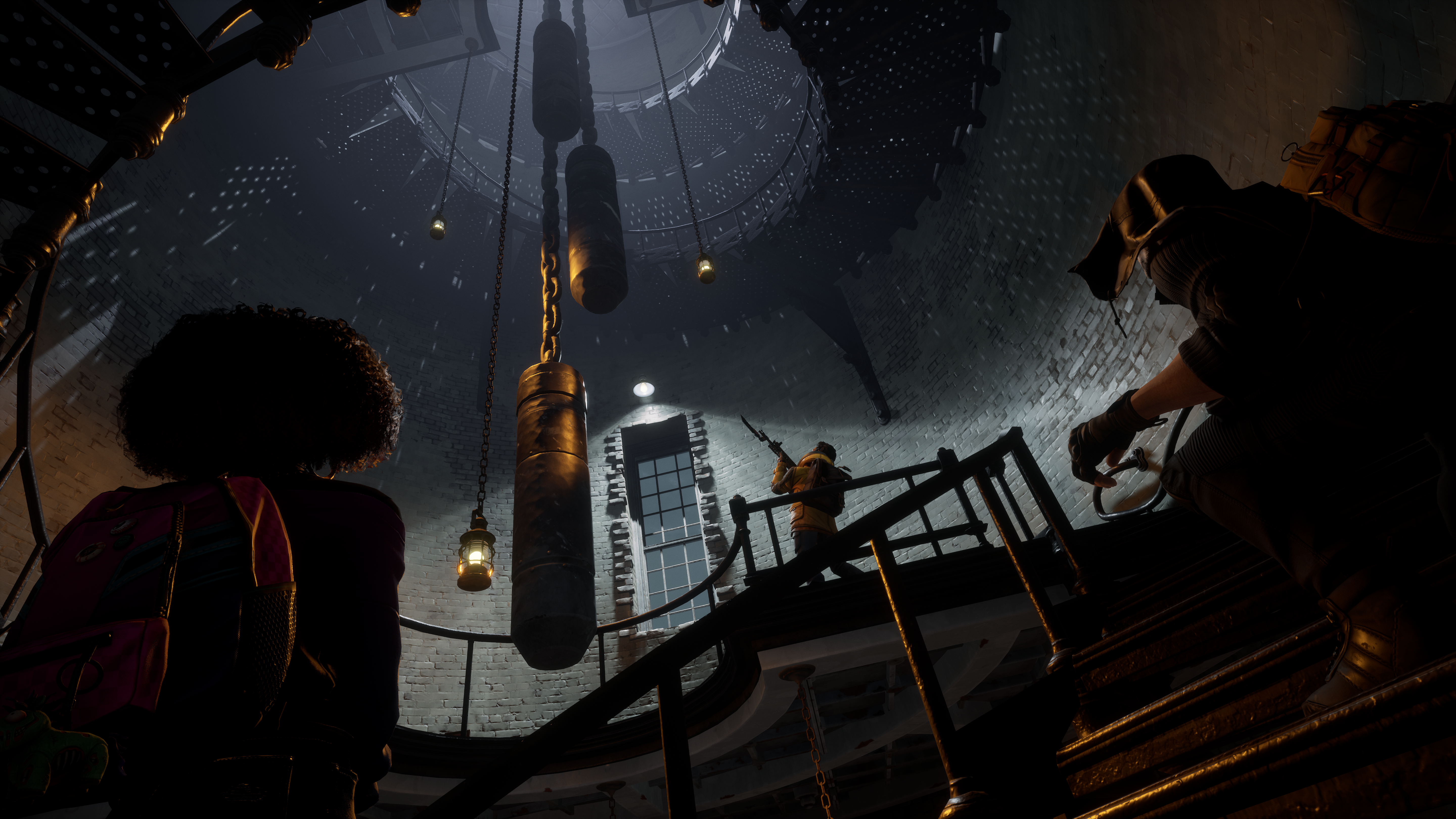 The gang climb a clock tower in Redfall (2023), Bethesda Softworks