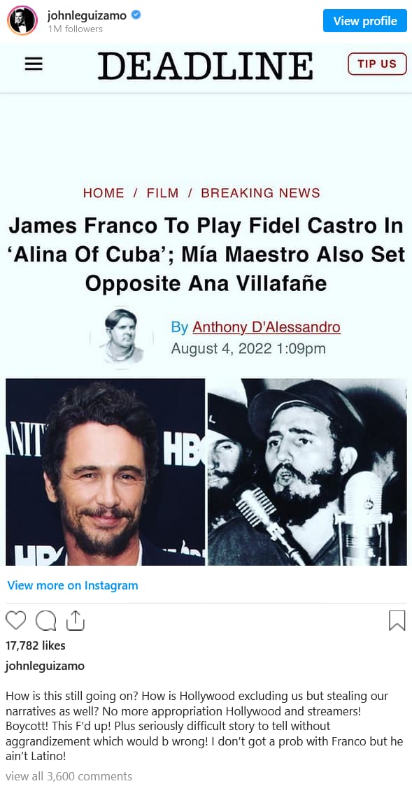 John Leguizamo calls out James Franco's casting as Fidel Castro