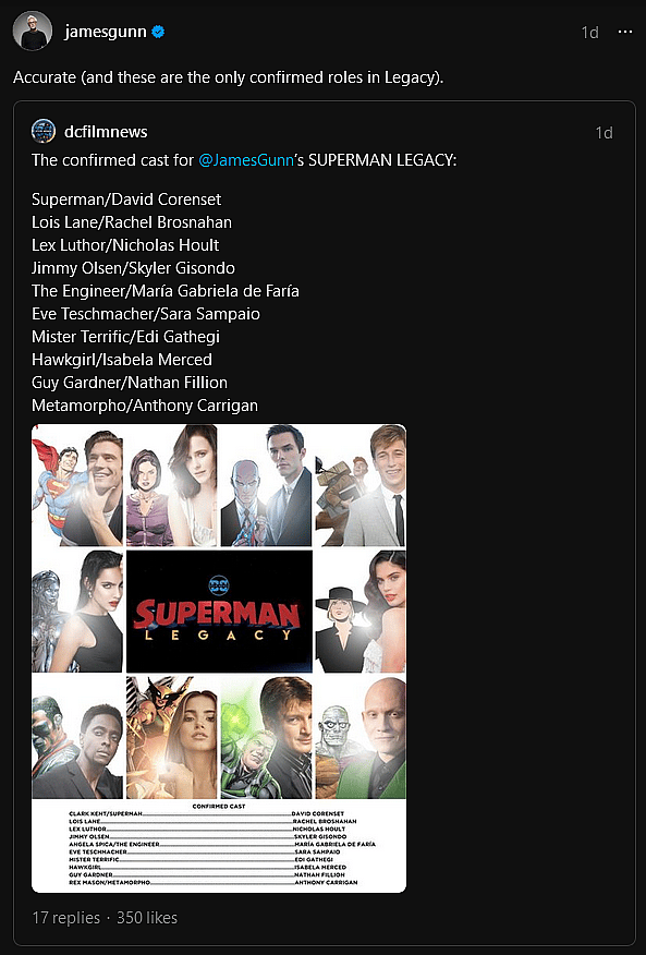 James Gunn discusses his plans for Superman: Legacy's cameos via Threads