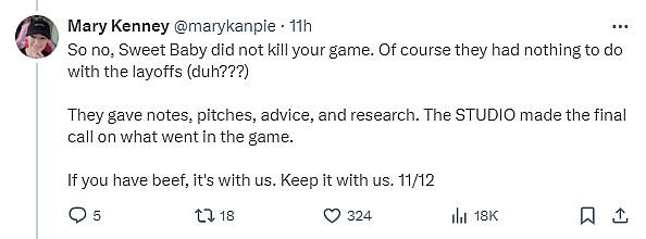 Insomniac Games' Mary Kenney runs defense for Sweet Baby Inc.